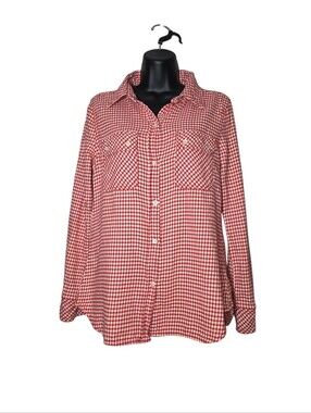 True Grit Women's Small Red White Gingham Flannel Button Down Shirt Pleated Back
